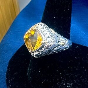SAMUEL BENHAM BJC Sterling Silver 18K Yellow Gold Faceted Citrine Ring; Size 10